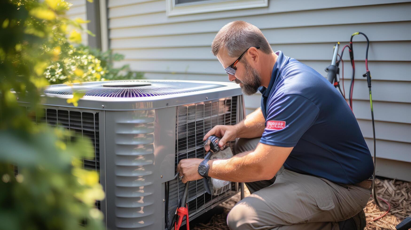 HVAC technician servicing an outdoor unit